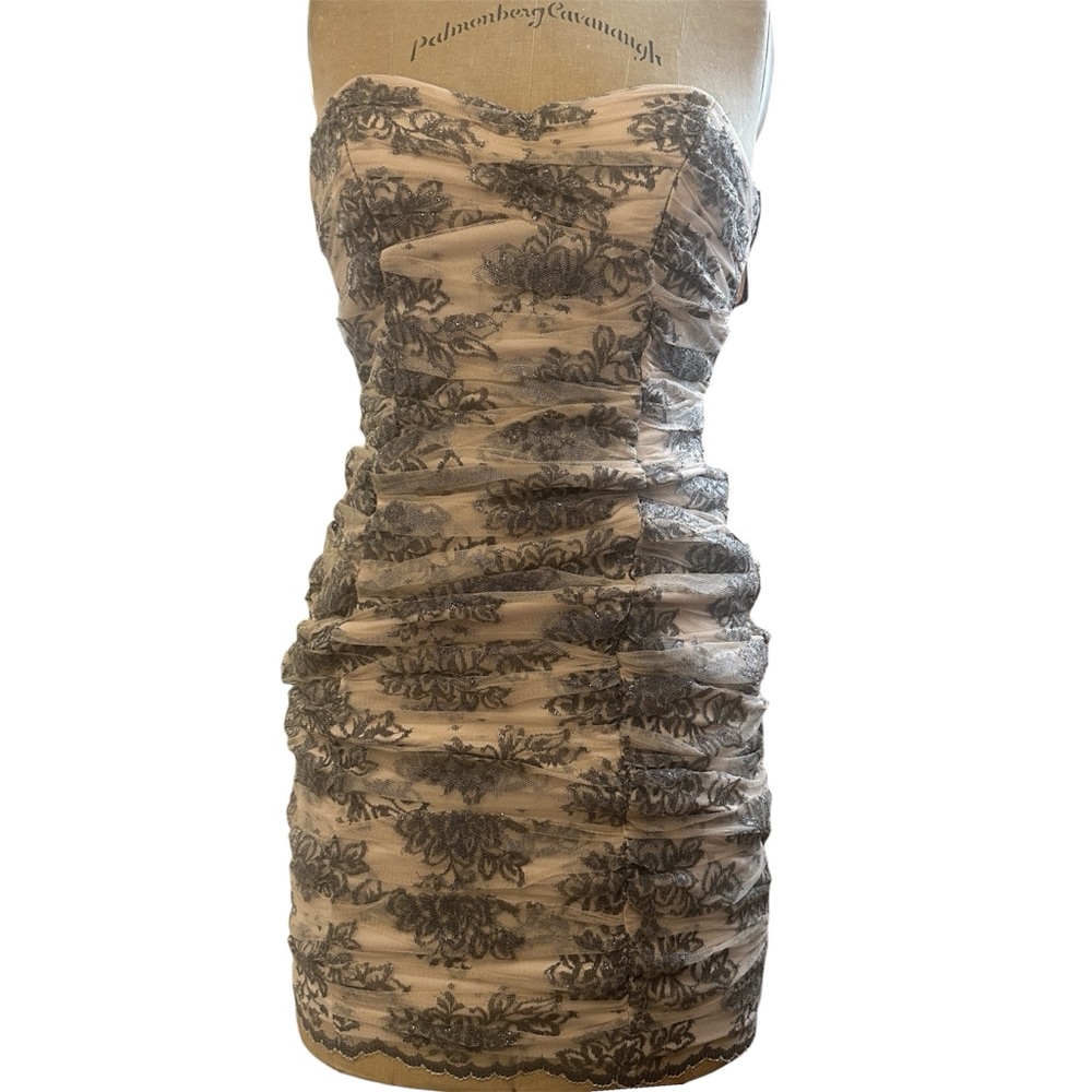 Betsey Johnson Strapless Dress with Black Lace Overlay